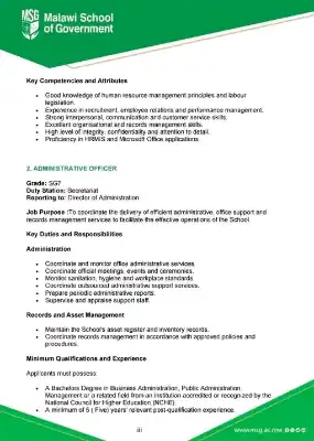  Multiple Positions: Human Resource Officer, Administrative Officer & Assistant Procurement and Disposal Officer