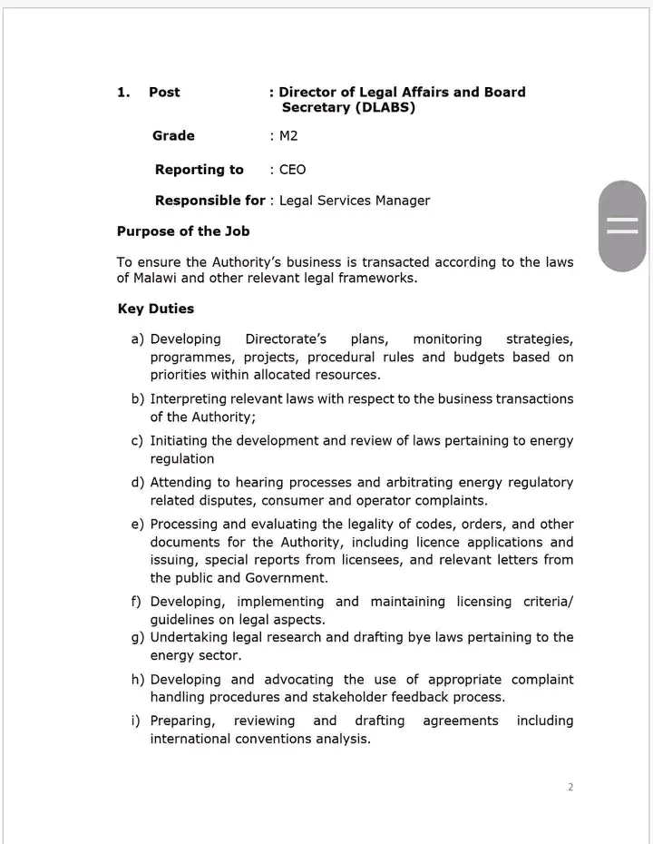 Multiple Positions: Director of Legal Affairs & Board Secretary, Director of Economic Regulation — image 2